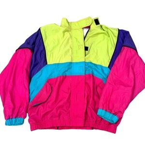 Vtg 80s Neon Colorblock Windbreaker Jacket  SZ.S